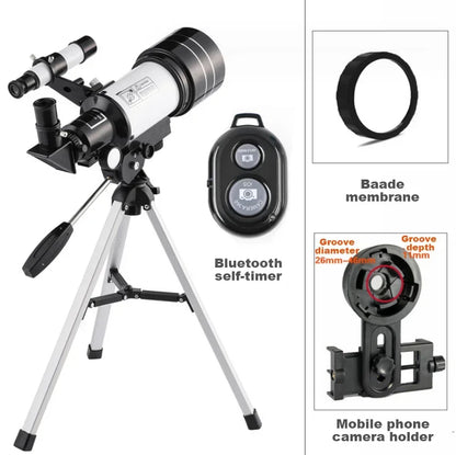 150X Astronomical Telescope – 70mm Refractor Portable Travel Scope with Phone Adapter & Wireless Remote