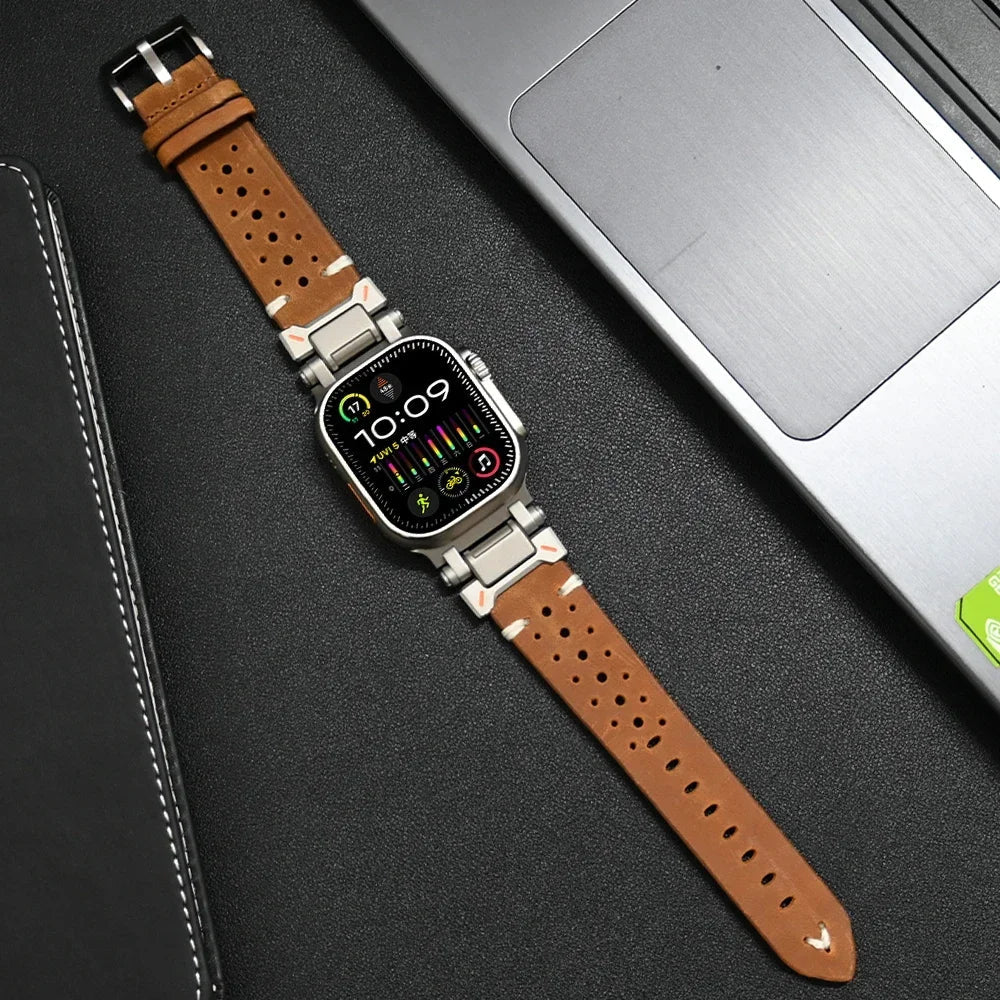 Luxury Leather Band for Apple Watch Ultra 2 – 49mm, Series 9, 8, 7, 45mm, Correa Strap for iWatch 6, 5, 4, SE, 3, 44mm, 42mm