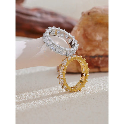 Women’s Stainless Steel Heart CZ Bling Ring – Shiny Cubic Zirconia Fashion Jewelry