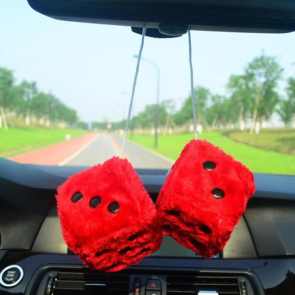 Long Hair Hot Stamping Dot Dice Plush Toy Cube – Anime Car Ornament & Decoration Pendant Accessory