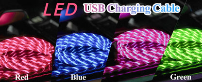 1m & 2m Glowing LED USB Charging Cable – 2.4A Data Cord for iPhone 14, 13, 12, 11 Pro Max, XS & XR