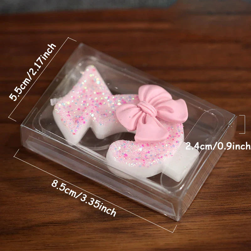 Glitter Pink 3D Number Cake Candles with Bow - Digital Cake Toppers for Birthday & Memorial Day Celebrations