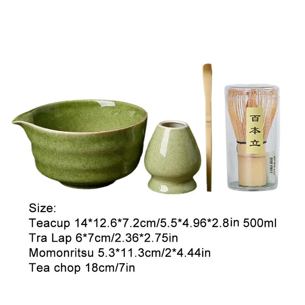 4pcs Japanese Ceramic Matcha Tea Set – High-End Gift Box with Whisk, Bowl, Grinder & Brush