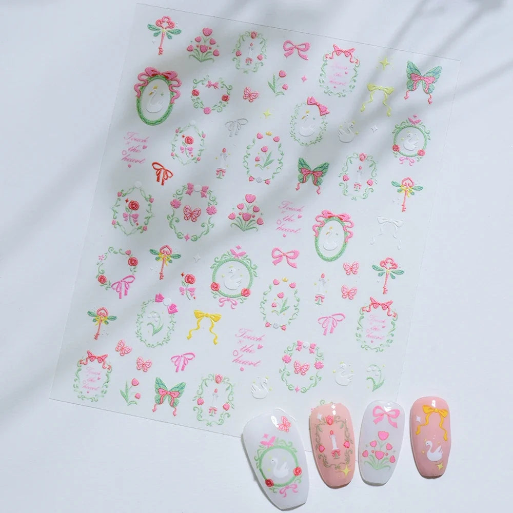 5D Macaron Nail Stickers - Embossed Flower, Fruit, Bear & Rabbit Charms for Summer DIY Manicure Decoration