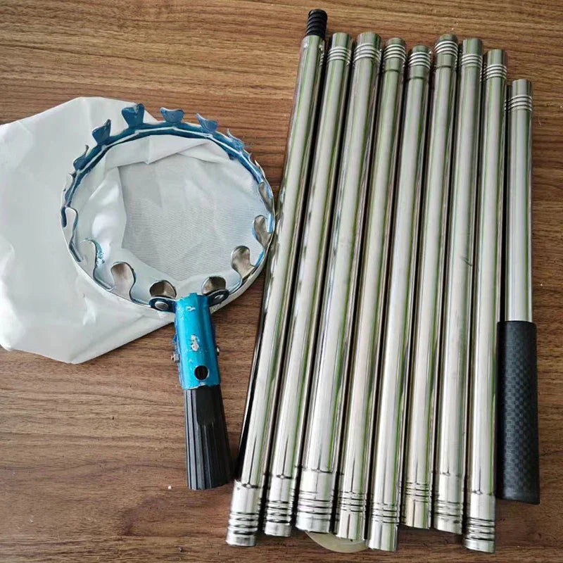 Stainless Steel Telescopic Fruit Picker | 1.6–4M Splicing Pole Tool for High Tree Harvesting | Orchard & Farm Garden Supplies