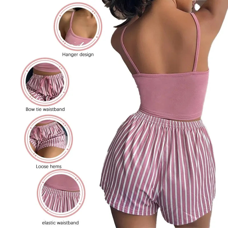 Summer Seduction: Sexy Women's Cotton Pajamas Set - Cute Sleeveless Tops and Shorts, Soft Sleepwear Nightwear for Females