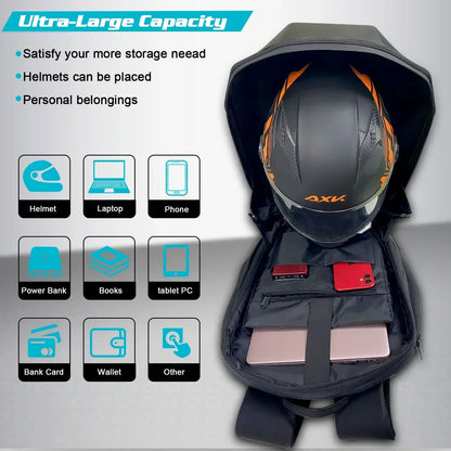 LOY LED Knight Cycling Backpack - Waterproof Motorcycle Helmet Bag with Bluetooth APP Control, Hard Shell Laptop Bag with LED Lights