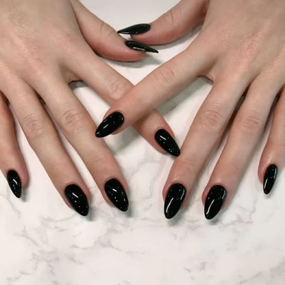 24-Piece Black Square Press-On Nails - Long Ballet Almond False Nail Tips for Women & Nail Art