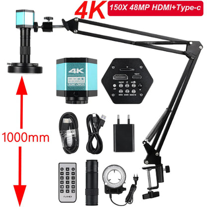 1080P 4K Industrial Microscope – 150X C-Mount Lens with 48MP/13MP Digital Camera, HDMI/USB-C/VGA for PCB Soldering & DIY