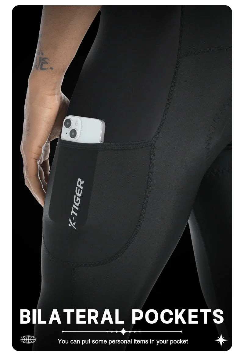 X-TIGER Thermal Winter Cycling Bib Pants for Men with 5D Gel Padding & Back Pocket – Fleece Sports MTB & Road Bike Warm Bibs