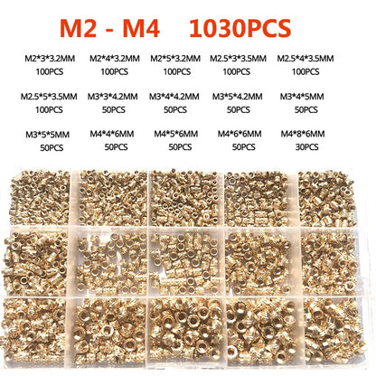 Brass Insert Nut Set M2–M6 – Knurled Hot Melt Threaded Copper Nuts for 3D Printing & Injection Molding