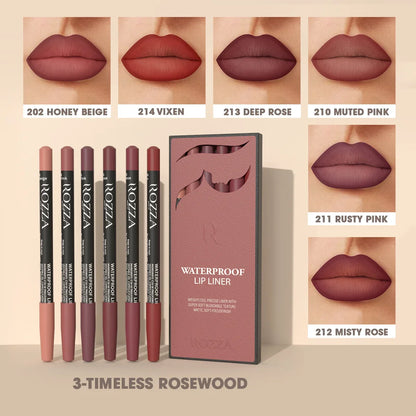 Rozza Waterproof Lip Liner Pencil Set – Weightless, Precise Matte Liner with Soft, Blendable Texture