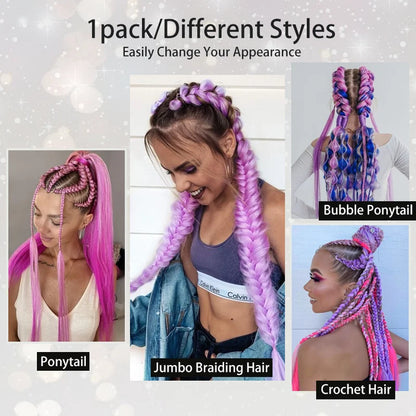 26" Synthetic Ponytail Extension - Long Straight Ombre Pink Purple Blue Hair with Elastic Tie