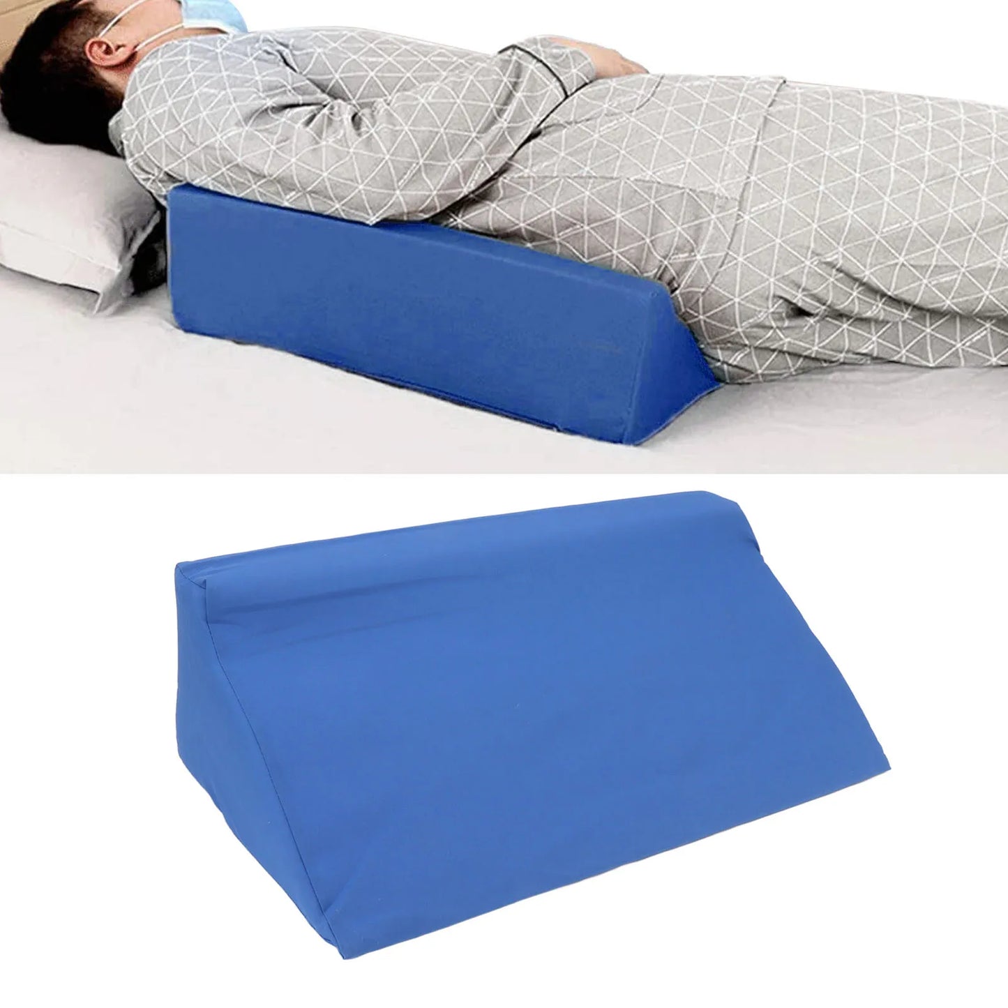 PU Leather Body Side Wedge Pillow with Zipper - Incline Side Wedge Pillow, Personalized Blue for Adults Side Sleeper