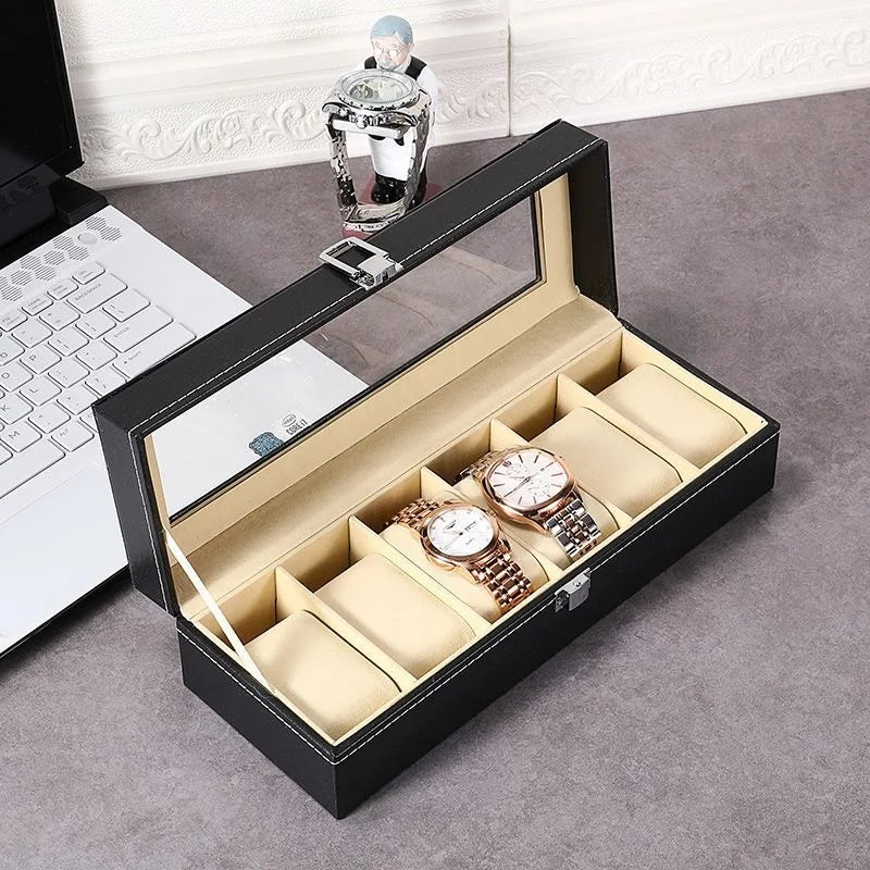DELESYS PU Leather Watch Box — 2/3/4/5/6/8/10/12 Slot Traditional Style Storage Case with Lock, Gift Watch Organizer