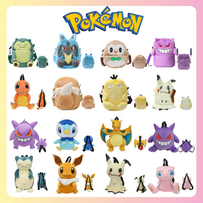 Pokémon Plush Backpack — Gengar, Mimikyu, Eevee, Snorlax, Charmander, Charizard, Mew, Rowlet Stuffed Toy Shoulder Bag for Kids & Gifts