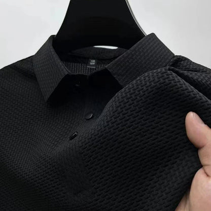 Men’s Business Casual Short Sleeve Polo — Solid Color Floral Summer Shirt, Breathable & Comfortable