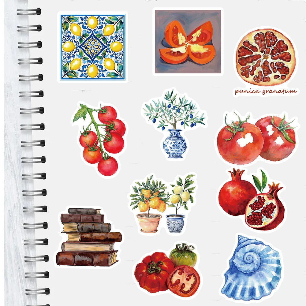 50 Pcs Mediterranean Tomato Stickers - Kawaii Waterproof Graffiti for Laptop, Phone, Scrapbooking & Skateboard