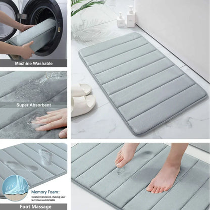 3PC Set Non-Slip Memory Foam Bath Mats - Soft, Water Absorbent, Quick-Dry, Machine Washable Floor Rugs