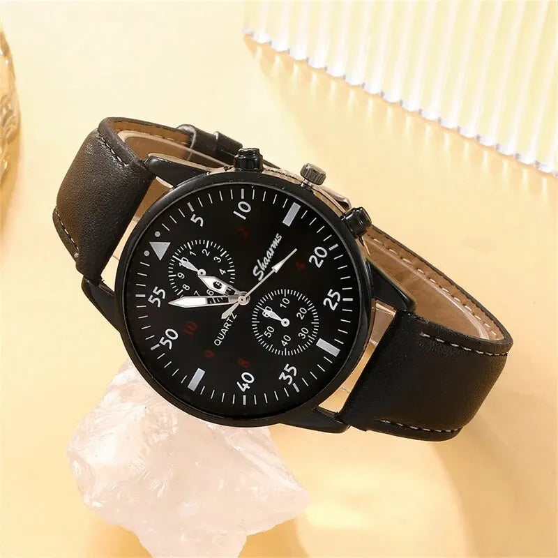 5PCS Fashion Men's Sports Watches Set - Luxury Business Quartz Wristwatches with Leather Bracelets, Casual Clock Collection