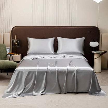 Silky Satin Bed Sheet Set for Summer – Ice Cooling Flat Sheet with Pillowcase, Single/Queen/King Sizes