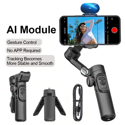 AOCHUAN 3-Axis Handheld Gimbal Stabilizer – Smartphone Stabilizer with Fill Light, Face Tracking for iPhone & Android, Tiktok & Vlog Smart XE