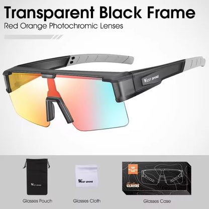WEST BIKING Large Frame Cycling Glasses — Polarized Photochromic Sunglasses Fit Over Myopic Goggles
