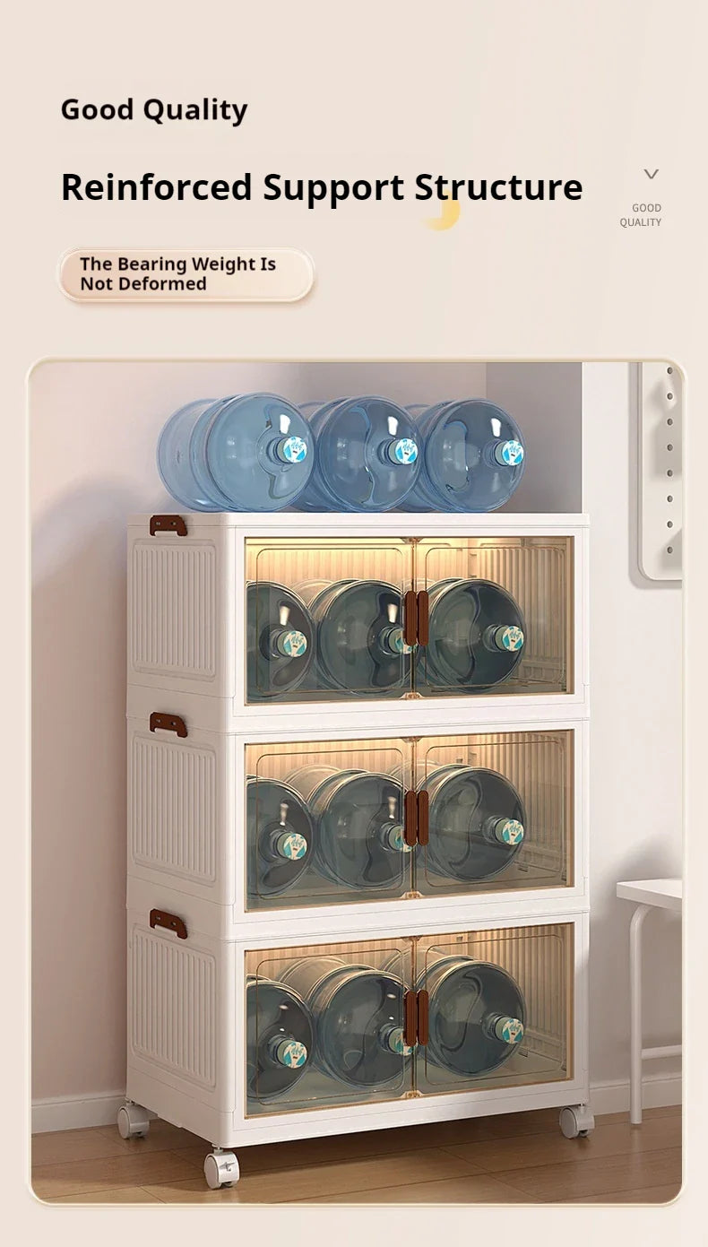 2025 Folding Living Room Cabinet – Multifunction Rolling Closet Organizer with Large Capacity Storage