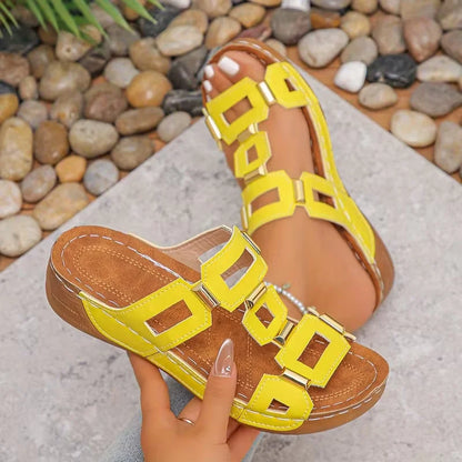 Women’s Roman Style Wedge Sandals - Open-Toe Comfortable Summer Beach Slip-On Shoes