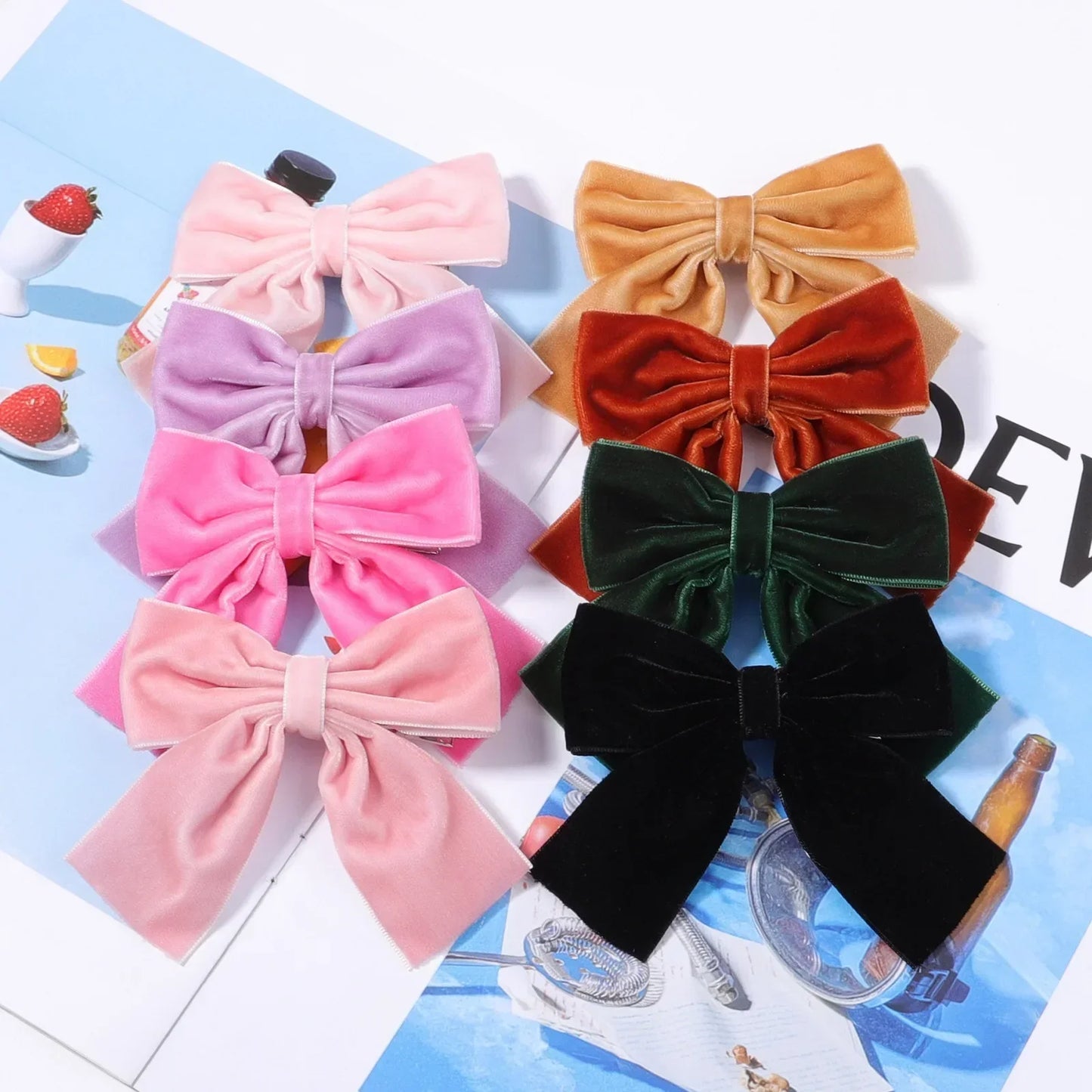 4.3-inch Velvet Bow Hair Clips for Girls – Handmade Barrettes in Black, White, Red, Pink, Blue, Yellow, Kids Hair Accessories