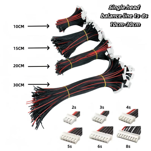 10pcs Lipo Battery Balance Charger Cables – 1S to 8S, IMAX B6 Connector, 30/20/15/10cm Single Head Wire