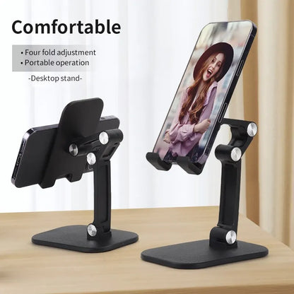Foldable Desk Mobile Phone Holder: Adjustable Tablet Stand for iPhone, iPad - Flexible Three Sections Desktop Cell Smart