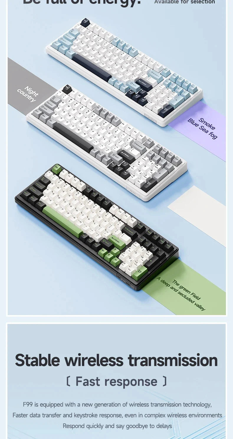 AULA F99 99-Key Gaming Mechanical Keyboard – Wired, 2.4G Wireless, Bluetooth, Hot-Swappable PBT Gasket RGB for Gaming & Typing