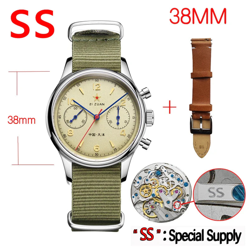40mm 1963 Pilot Aviation Mechanical Chronograph — Original Seagull ST1901 Movement Men's Sapphire Vintage Watch