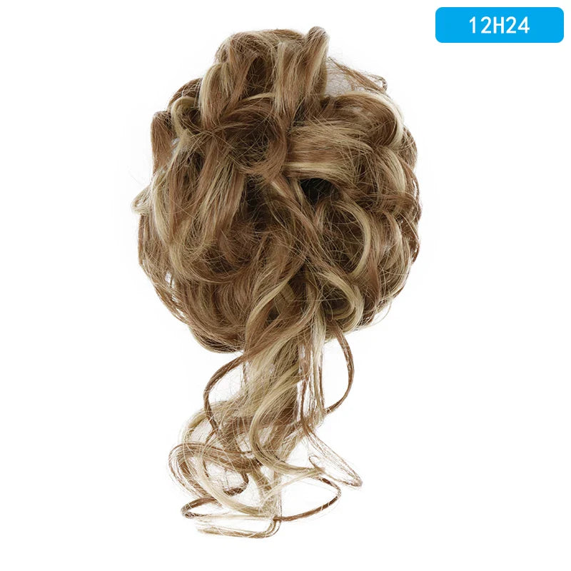 AZQUEEN Messy Bun Hair Extension – Synthetic Curly Wave Chignon Scrunchie, Elastic Band Updo Hairpiece for Women