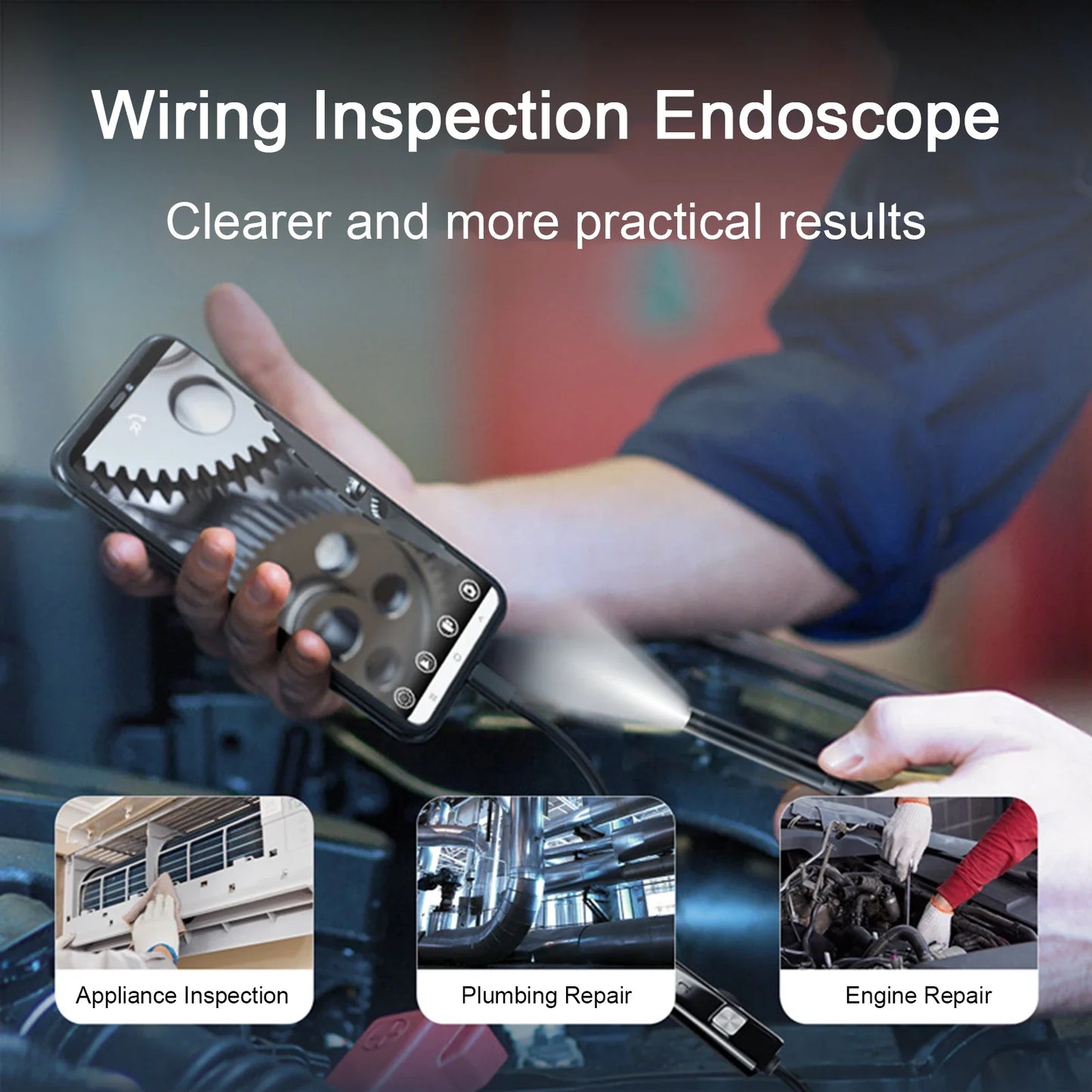 Type-C Endoscope Camera with LED Lights - 5.5/7mm Scope, Available in 1m, 1.5m, 2m Lengths, Ideal for Car Engine Inspections