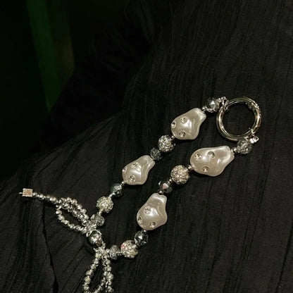 Luxury Pearl & Crystal Bead Keychain – Rhinestone Lanyard for iPhone, Samsung, Universal Accessories, Anti-Lost Jewelry Pendant