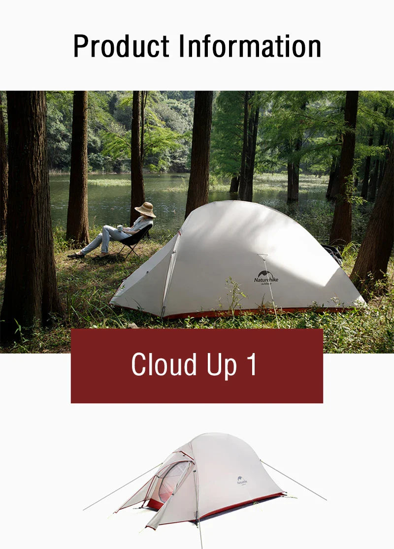 Naturehike Cloud Up 1-Person Camping Tent – Ultralight, Portable, Waterproof Folding Backpack Shelter for Travel & Beach