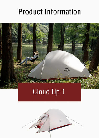 Naturehike Cloud Up 1-Person Camping Tent – Ultralight, Portable, Waterproof Folding Backpack Shelter for Travel & Beach