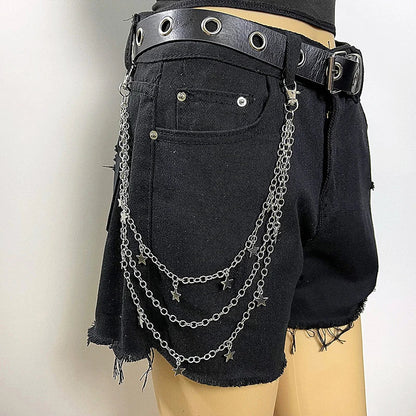 Punk Street Moon & Star Keychain – Goth Skull Rivet Waist Chain for Jeans, Unisex Rock Accessories