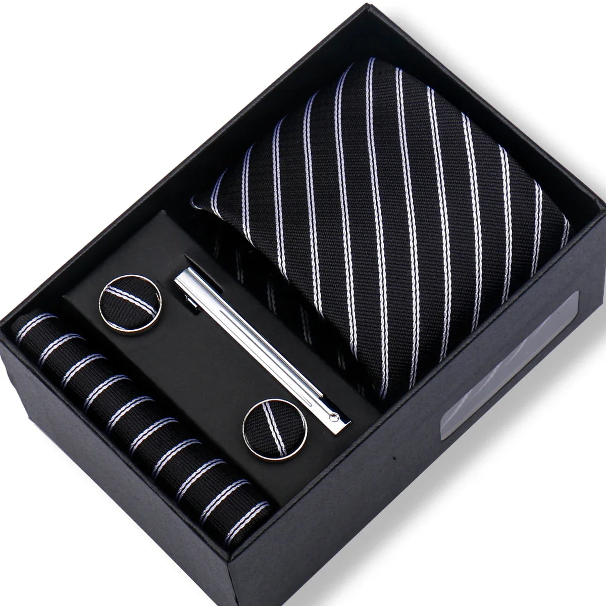 Men’s Green Business Tie Set - Premium Necktie with Hanky, Cufflinks & Tie Clip Gift Box for Wedding Formal Wear