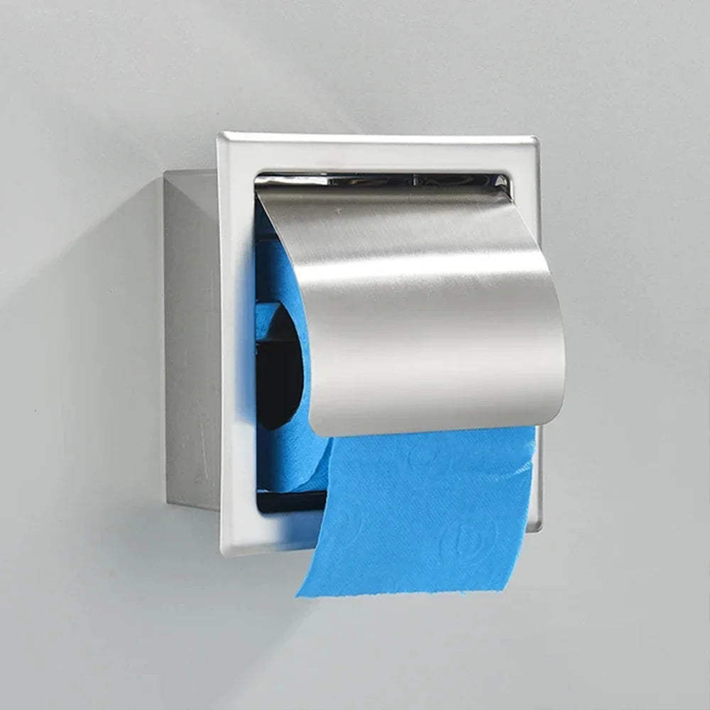 Onyzpily Bathroom Toilet Paper Holder | Chrome Finish Stainless Steel Tissue Box Holder, Wall Mounted, Black & Chrome