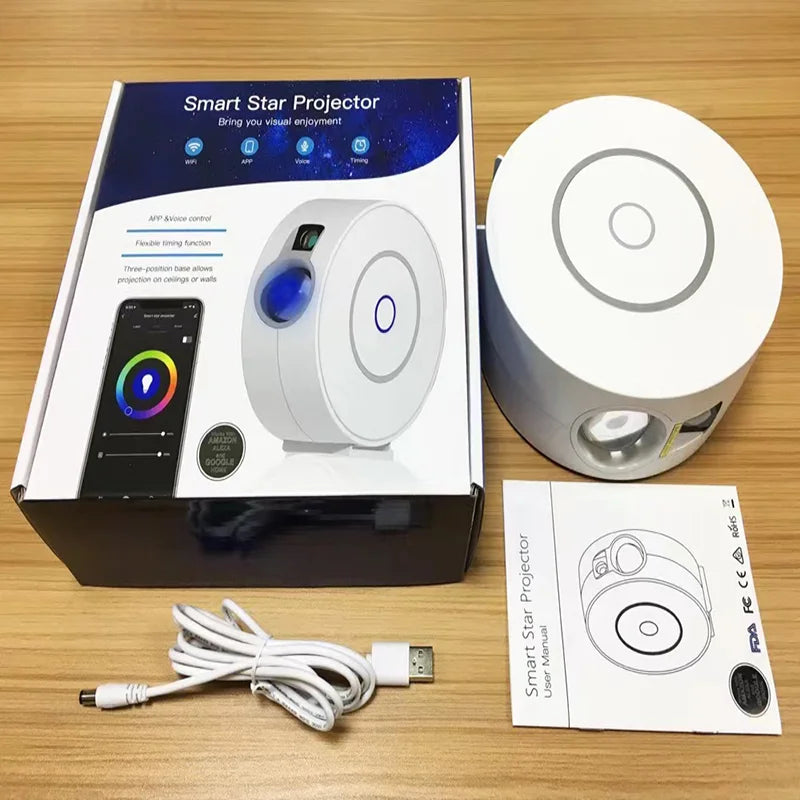 Tuya WiFi Smart Aurora Galaxy Starry Sky Projector – APP & Voice Control LED Night Light, Intelligent Space Atmosphere Lamp Home Decor Gift