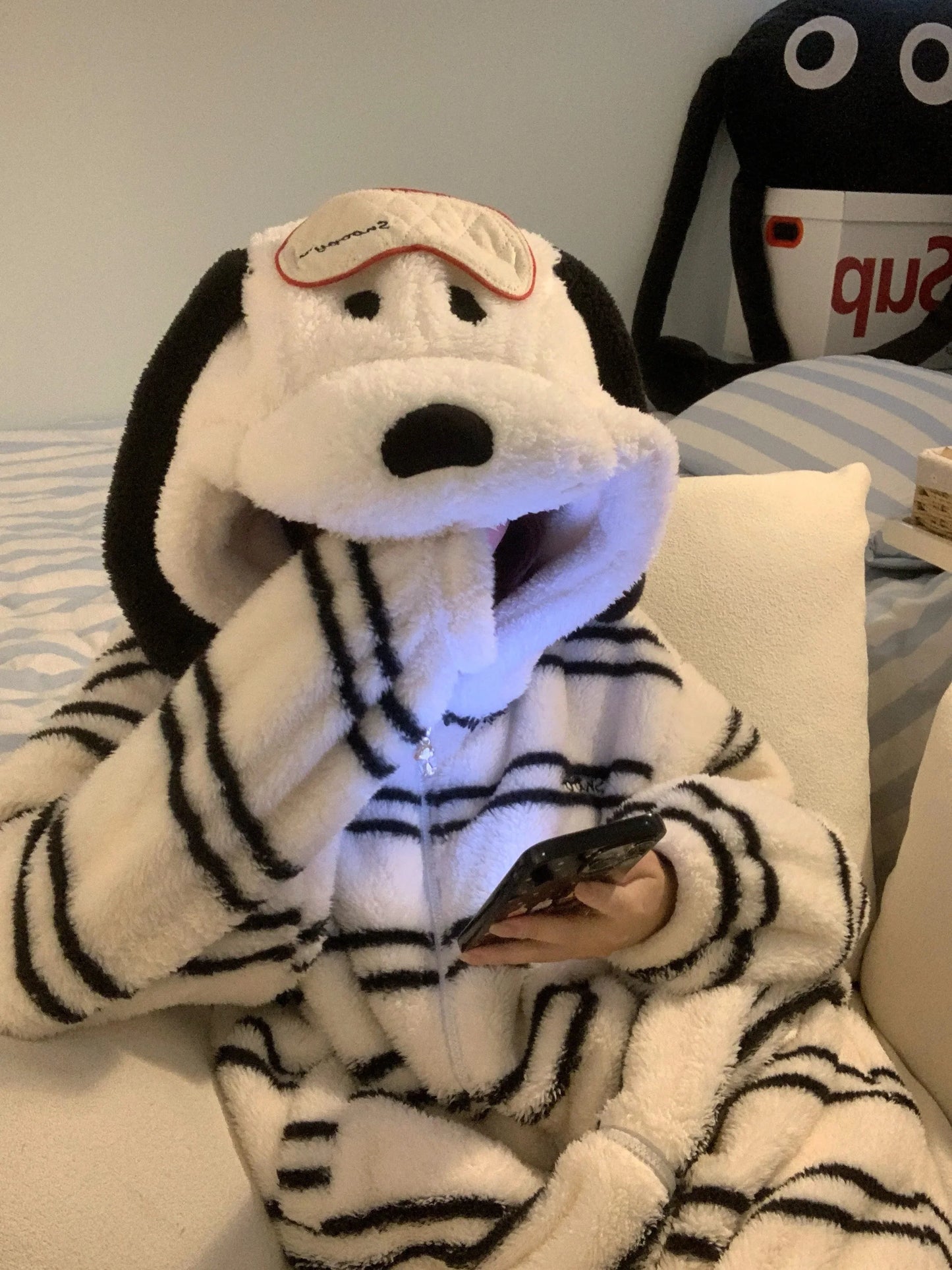 Halloween Snoopy Flannel Pajamas – Hooded Kawaii Anime Cartoon Pajamas for Kids & Adults, Cozy Autumn Homewear