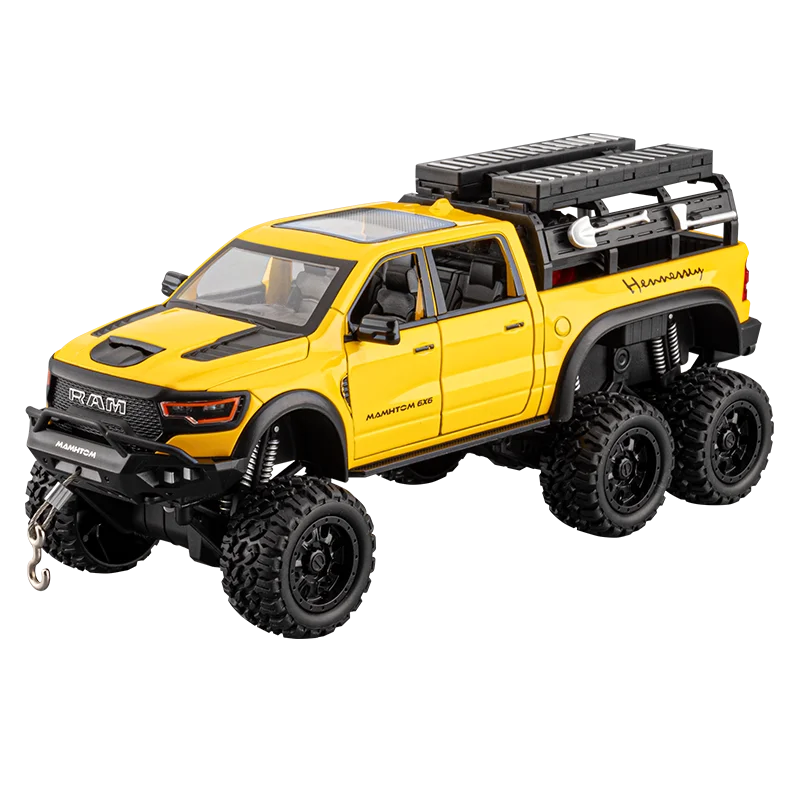 1:24 Dodge Mammoth RAM 1000 TRX 6x6 Diecast Model – Metal Alloy Pickup Toy Car with Lights for Kids & Collectors