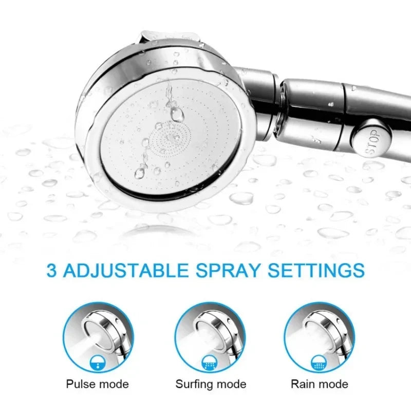 360° Rotating Handheld Shower Head – 3 Spray Modes with ON/OFF Pause Switch & Adjustable Water-Saving Design