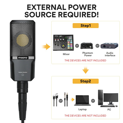Maono PM500T XLR Condenser Microphone – 34mm Large Diaphragm Cardioid Studio Mic for Recording, Podcasting & Streaming