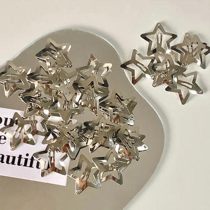 2/50PCS Y2K Silver Star Hair Clips – Filigree Metal Snap Hairpins for Girls, Nickel-Free Hair Jewelry Barrettes