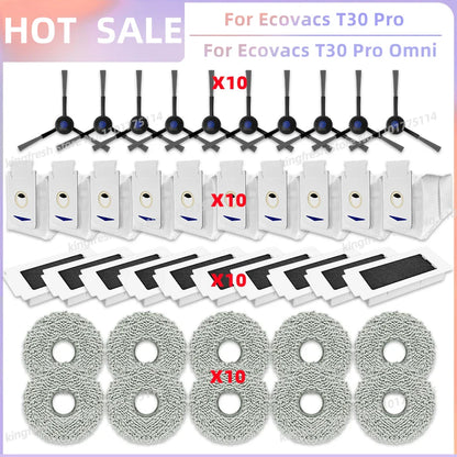 Replacement Parts for Ecovacs T30 Pro Omni & YEEDI M12 Ultra Plus – Main Roller, Side Brush, Filter, Dust Bag, Mop Cloth