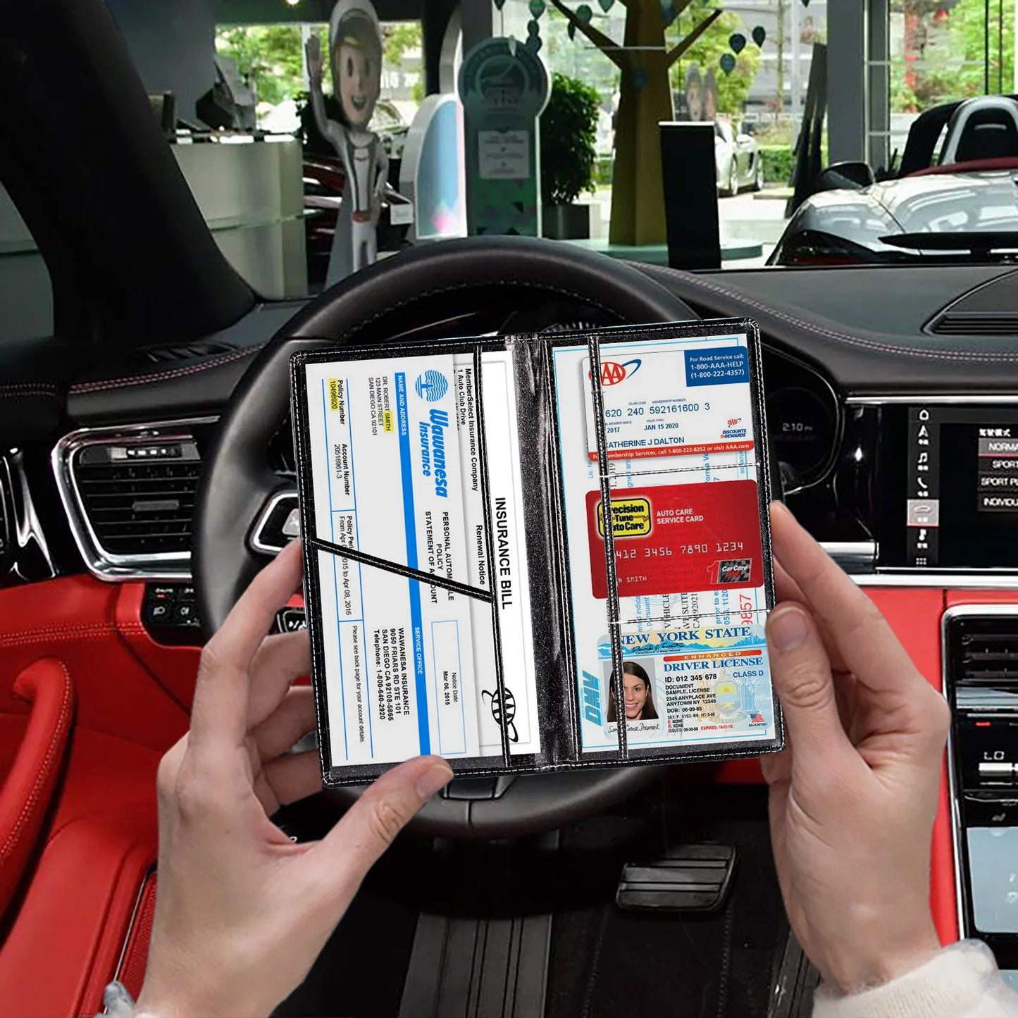 Car Registration & Insurance Card Holder — Vehicle License Document Organizer for Glove Box Compartment